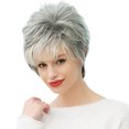 thumbnail image 1 of Peluca corta natural del cabellero corte del duendecillo s mujeres Pelucas llenas cabeza Ombre gris shamjiam Pelucas de cabello humano, 1 of 9