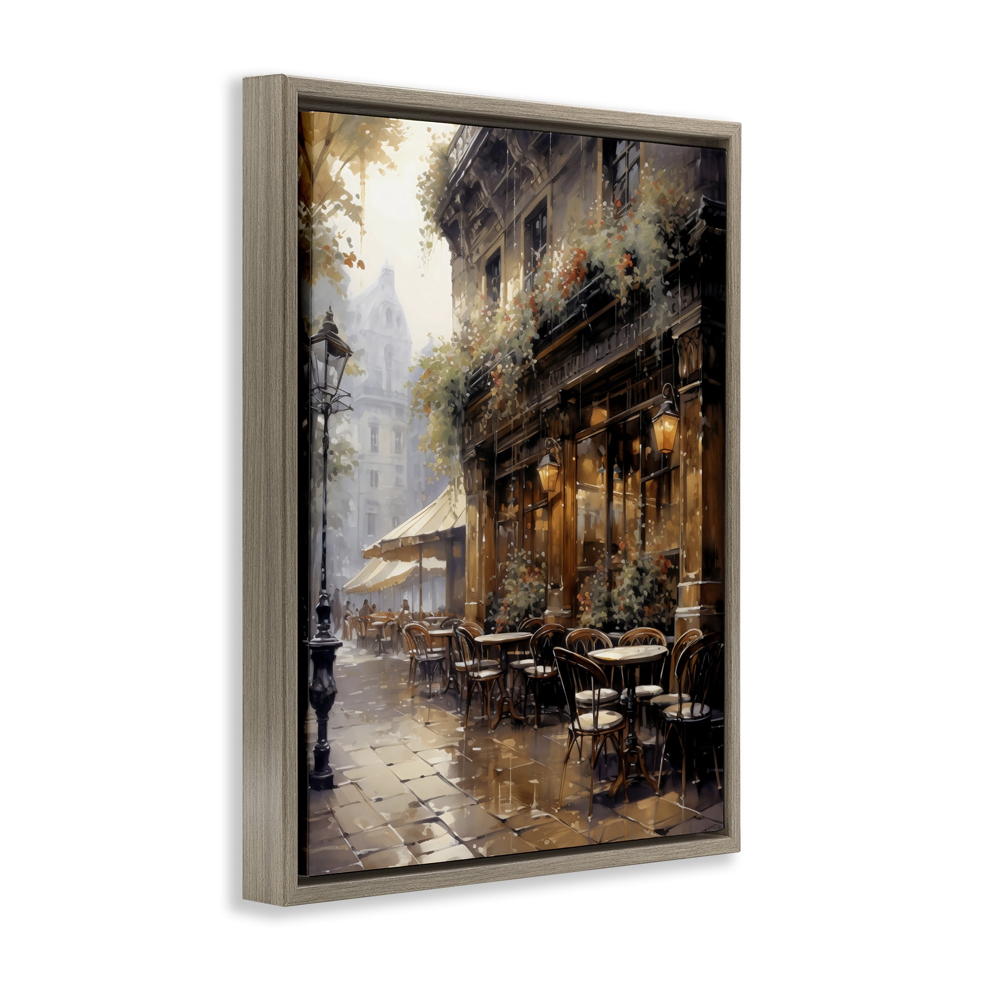 Stupell Industries Paris Street Cafe in Rain Brown Framed Floater Canvas Wall Art, design by Creative Studio