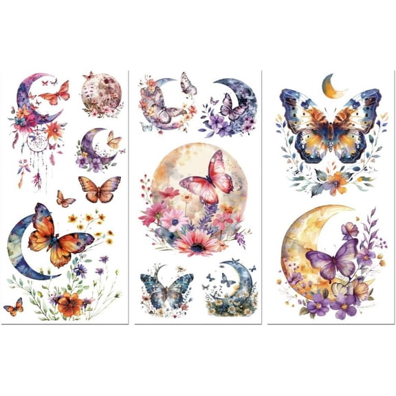 Rub on Transfer Decals for Furniture Crafts 6x12 3Pcs Dreamy Butterfly Waterproof UV DTF Transfer Decals Sticker for Dresser Lingerie Chests Drawer Glass Porcelain Wood Mixed Color