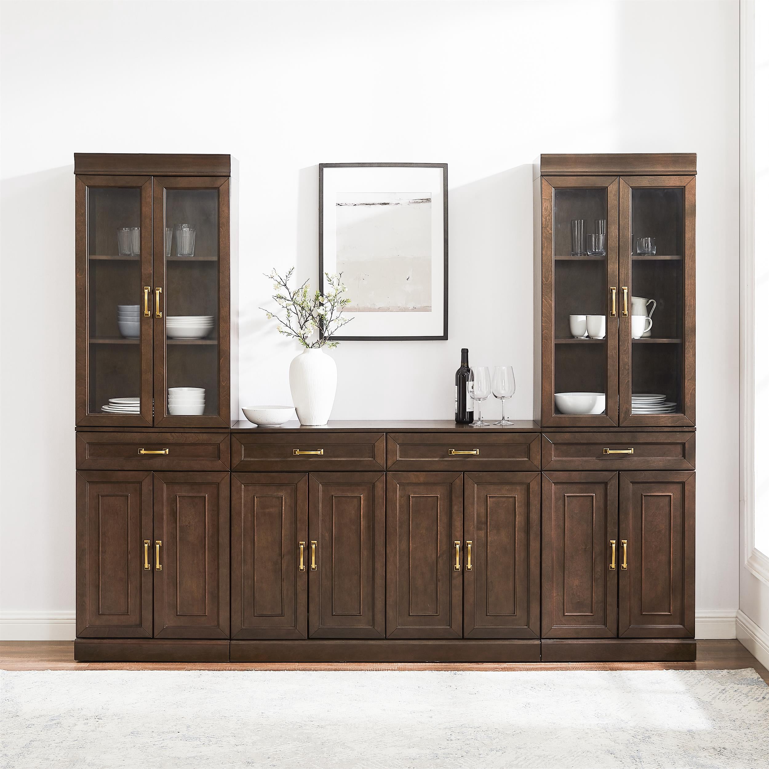 Crosley Furniture Stanton 3-Piece Sideboard And Glass Door Pantry Set in Coffee