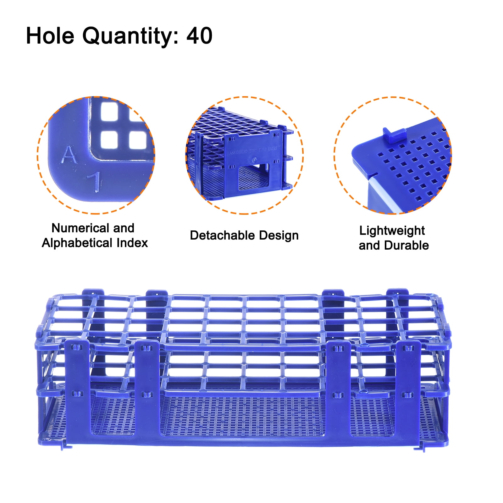 Uxcell Plastic Test Tube Rack Holder 40 Holes 3 Layers Detachable Holder Blue for 20mm Test Tubes, Pack of 3