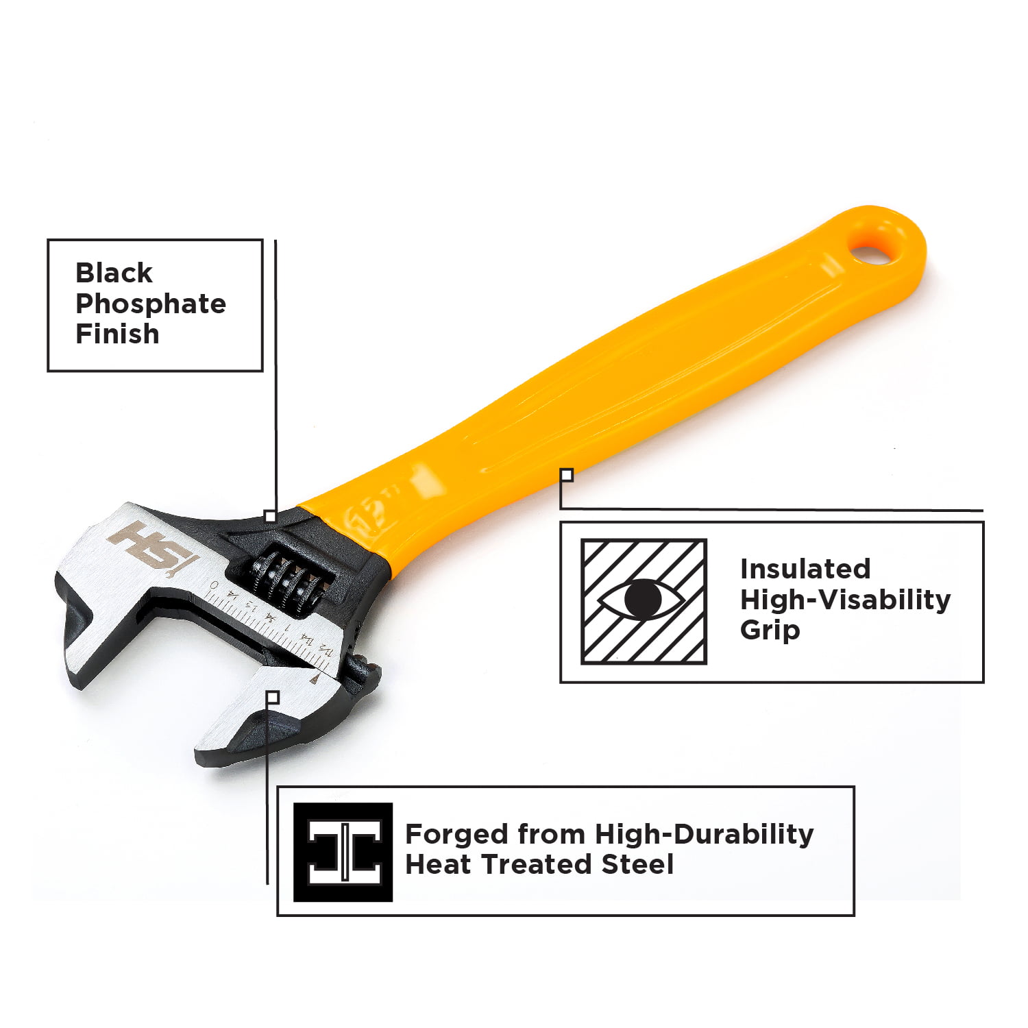 Black Phosphate Finish STEELHEAD 6” Wide-Mouth Adjustable HAMMERHEAD Wrench 