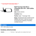 thumbnail image 2 of Right Passenger Side Mirror - Compatible with 1999 - 2000 Cadillac Escalade, 2 of 2