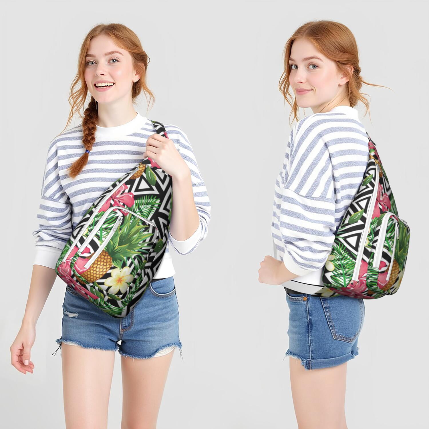 Botanical Jungle Leaves Sling Bag for Women & Men, Multi-Pocket Lightweight Shoulder Bag for Travel