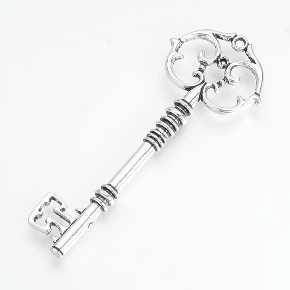 U8MO Large Skeleton Key Pendant Antiqued Silver Big Focal Steampunk Jewelry 82mm