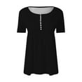 thumbnail image 2 of Endives Women's Casual Pleated Round Neck Button Open Short Sleeve Loose T Shirt Shirt Top, 2 of 5
