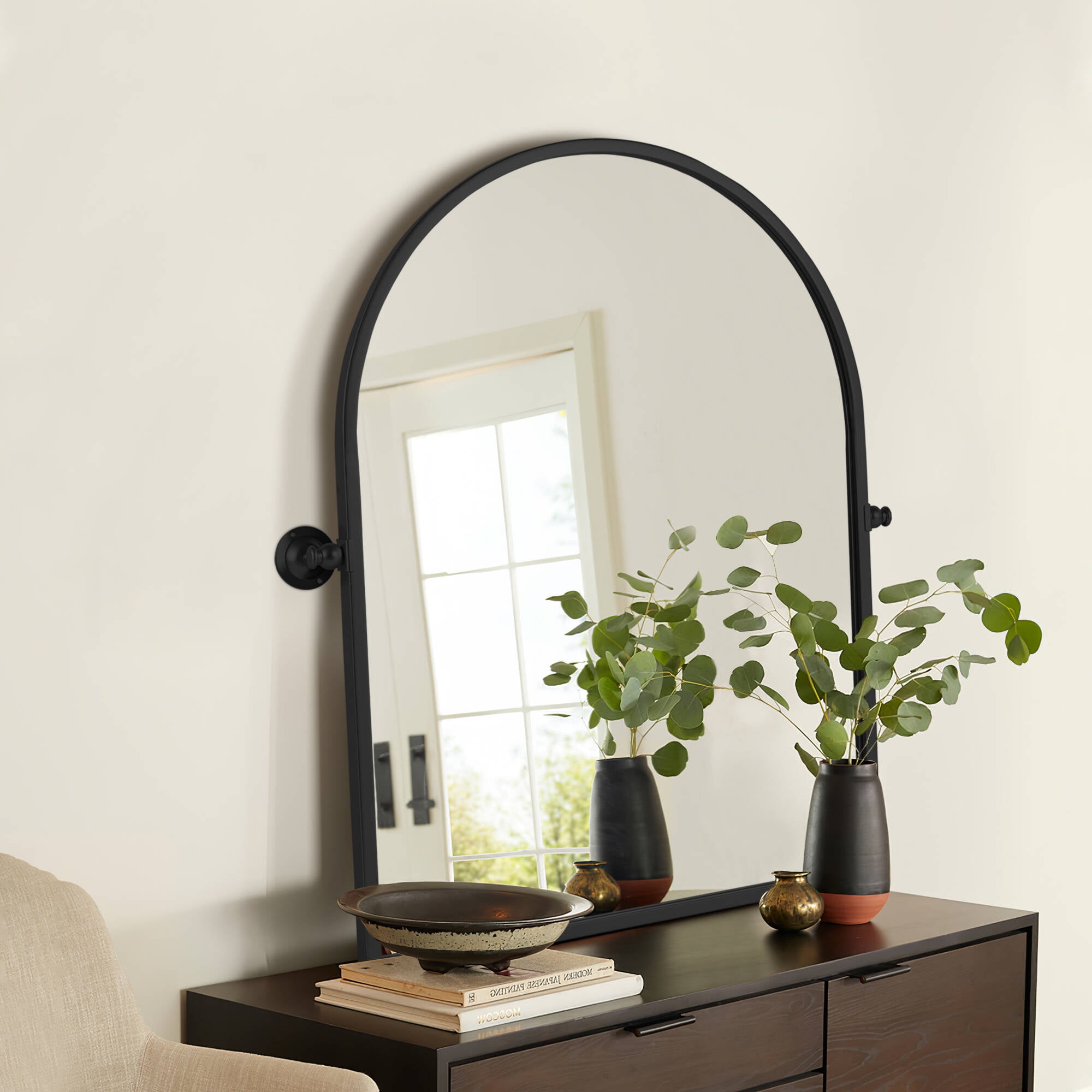NeuType Arched Wall Mirror Small Arch Mirror WallMounted Mirror 36"x24",Black,Iron