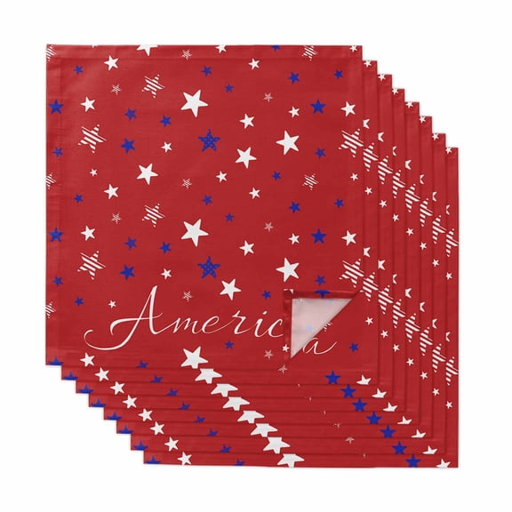 4th of July Cloth Napkins, Red Independence Day White Blue Star Washable and Reusable Dinner Napkins Set of 8, Table Napkin for Kitchen Party Birthday Wedding Hotel Housewarming 20"x20"