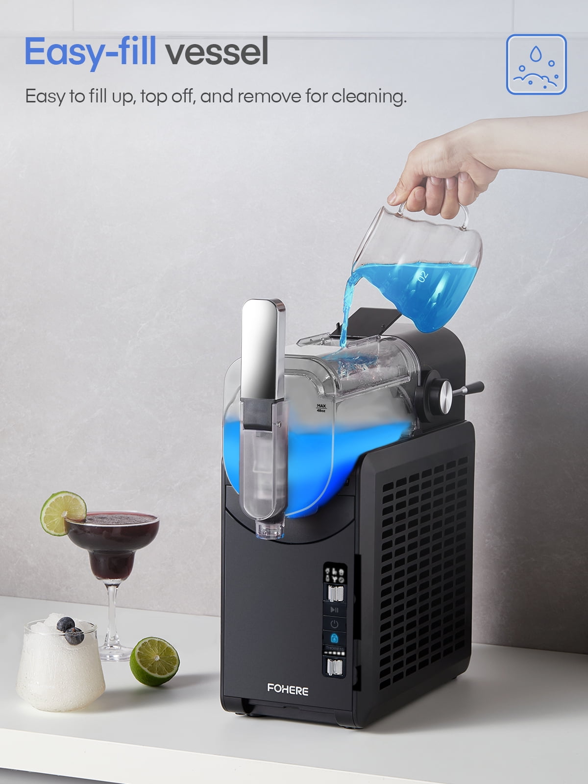 FOHERE 72oz 5-in-1 Slushie Machine, No Ice Needed, 15 Mins Slushy Machine for Home with Self-Clean, 5 Presets, Frozen Margaritas, Frapps, Milkshakes