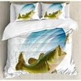 thumbnail image 3 of Ambesonne Fishing Largemouth Sea Bass Catching a Bite in Water Spray Motion Splash Wild Image Duvet Cover Set, 3 of 3