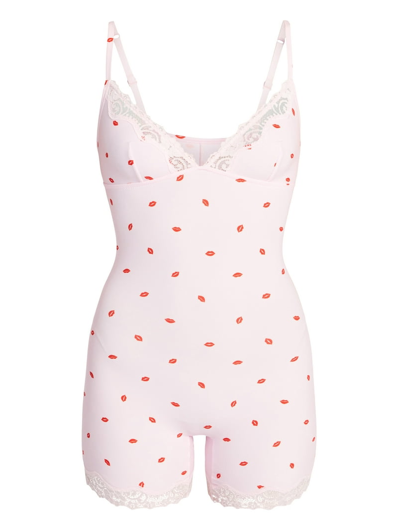No Boundaries Fit Stretch Lace Trim Romper, Women's XS-XXXL