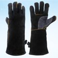 thumbnail image 2 of EeaseMX Un par de guantes protectores de 14 pulgadas de doble capa de cuero de vaca con aislamiento térmico y antiescaldaduras para soldar, barbacoas, hornos y leña., 2 of 7