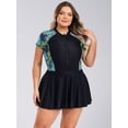 thumbnail image 3 of HULIJA Woman Plus Size Swimwear Short Sleeve Zip Neck One Piece Swimdress Rash Guard Bathing Suits Black Green 5XL, 3 of 7