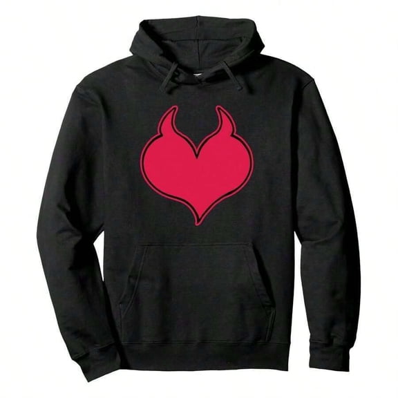 Devil Red Heart Horns Soft Grunge Goth Gothic Dark Aesthetic Pullover HoodieMen's Halloween Hoodie Fun Party Must-Have