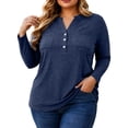 thumbnail image 2 of Tunic Tops for Women Loose Fit Dressy Nelozsy Plus-size Women's V-neck Long-sleeved Tunic With A Cinched Waist Featuring A Stretch Waistband For A Casual Look Navy XXXL, 2 of 8