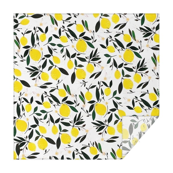 Yellow Lemon Fruit Leaves White Pattern Square Tablecloth,Waterproof Square Table Cover,Wipeable Spillproof Washable Table Cover for Home Kitchen Party Decor 42"X42"(107x107cm)