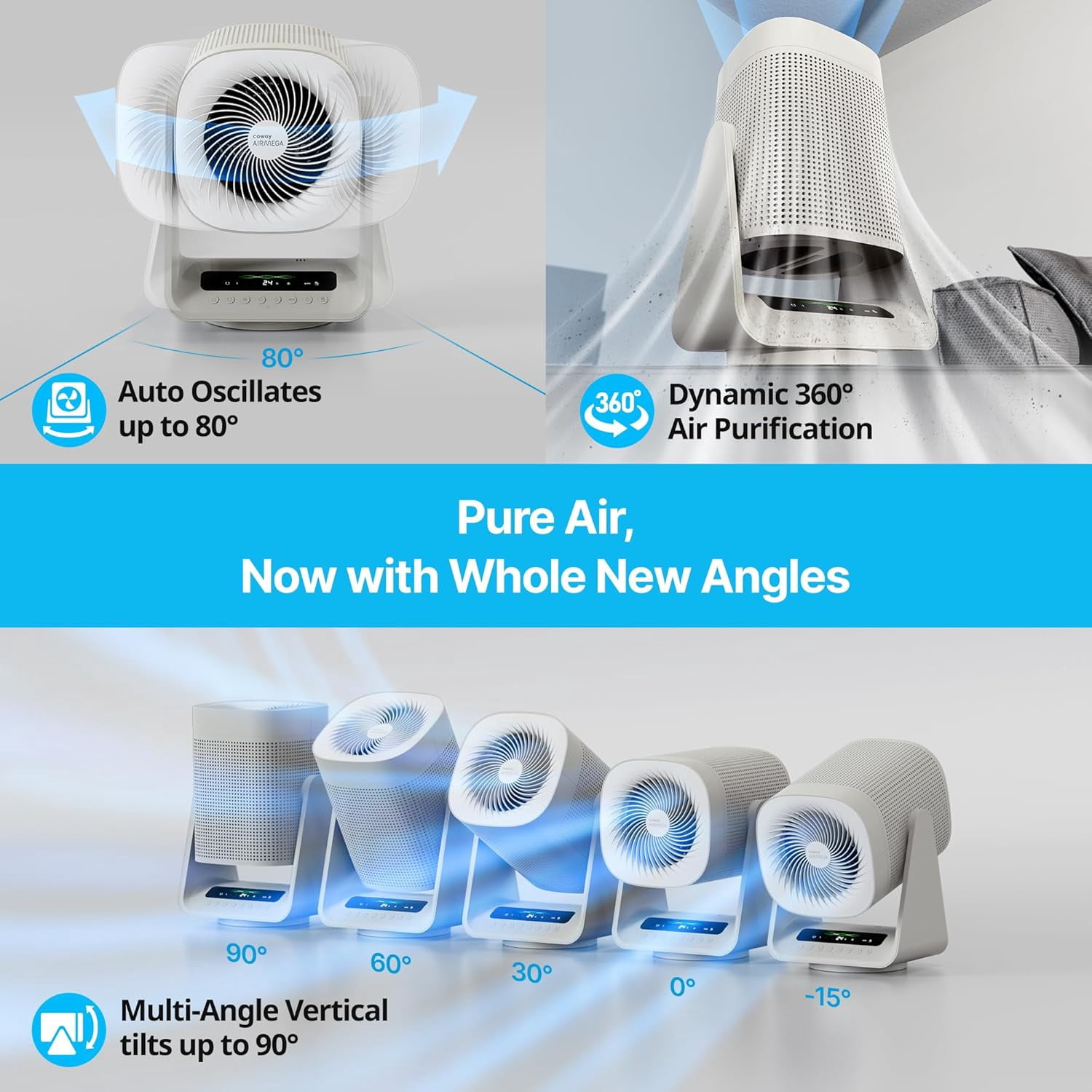 COWAY Air Purifier for Home Bedroom, 2-in-1 with Fan, True HEPA Filter for Smoke, Allergies, Pet Dander, Odor, Air Quality Monitor, Auto Mode, Remote Control, Timer, 3-Year Warranty, Aim, Marshmallow