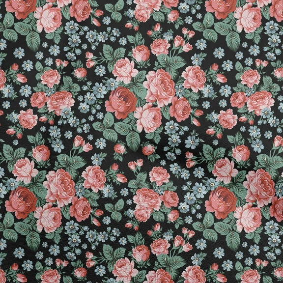 oneOone Polyester Spandex Black Fabric Florals Fabric For Sewing Printed Craft Fabric By The Yard 56 Inch Wide