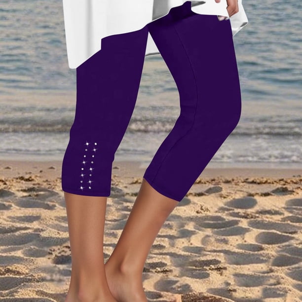 MKLEKYY Leggings Capri para mujer, de verano, con diamantes de imitación, elegantes, de cintura alta, para yoga, de compresión, para entrenamiento