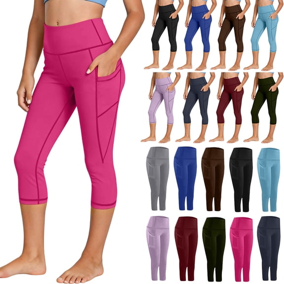 Asxite Girls Yoga Capris Elastic Waist Casual Summer Breathable with Pockets 2-12 Y