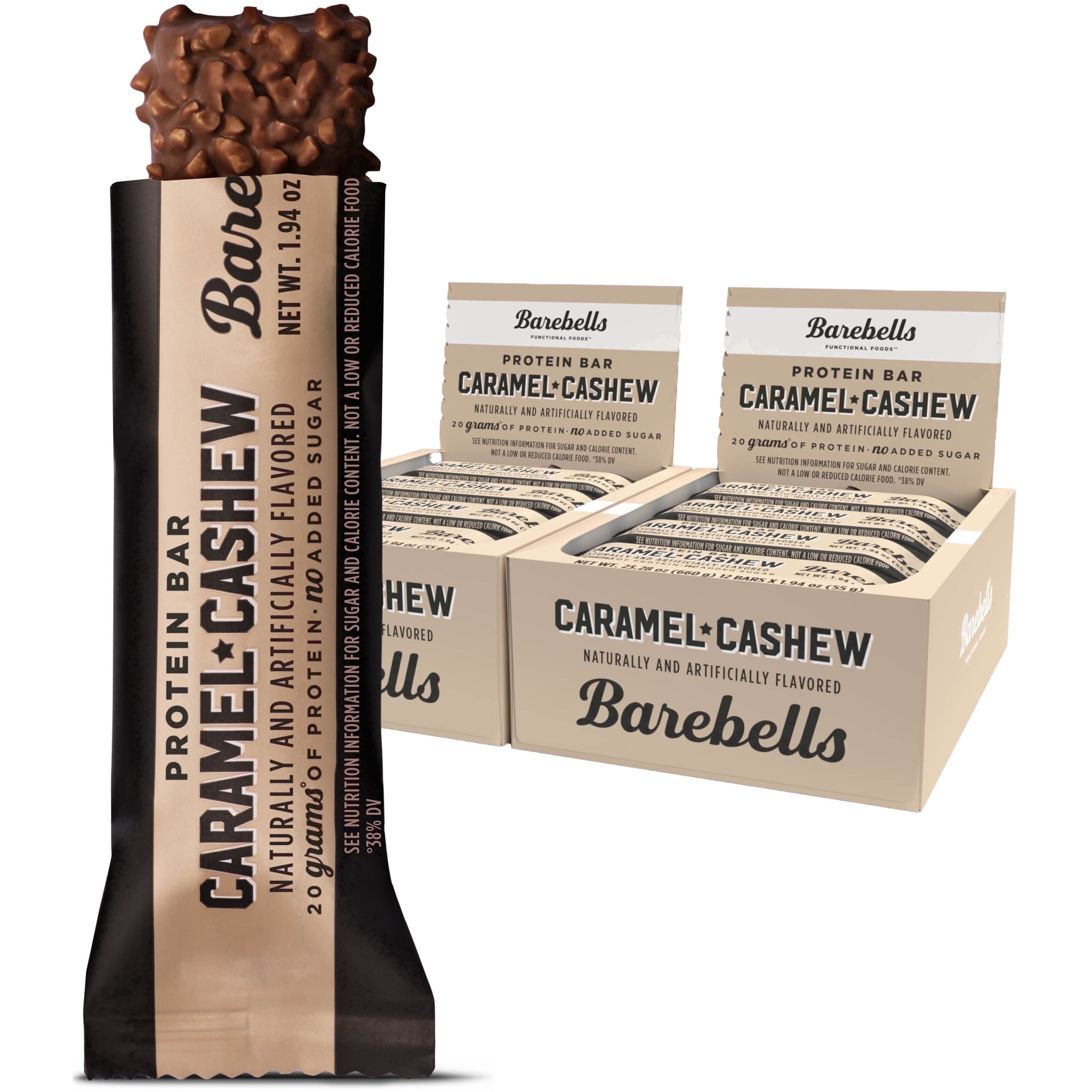 Barebells Protein Bars with 20g High Protein, 1.9oz Bars, Caramel Cashew - 24 Count