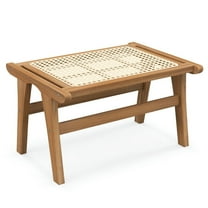 GVN Ottomans,Natural Teak Wooden Foot Rest with Handwoven Rattan