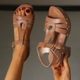 thumbnail image 4 of Women's Heeled Sandals Open Toe Platform Heels Fashion Studded T-Strap Pumps Shoes with Adjustable Buckle Ankle Strap Brown Size 7.5, 4 of 7