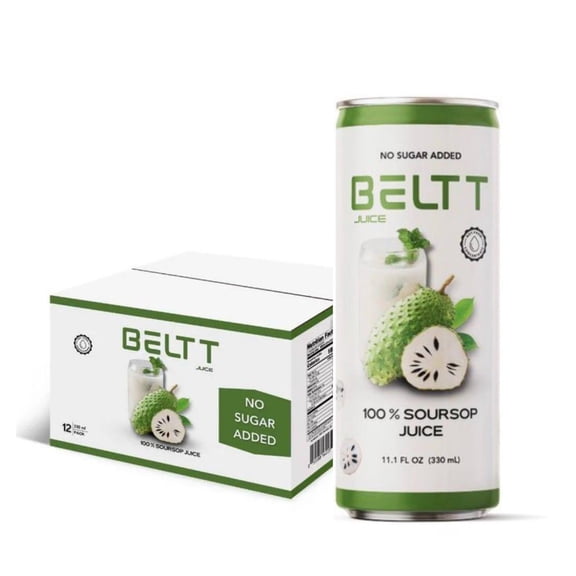 BELTT Soursop Juice 100% Fruit, No Added Sugar, No Preservatives, Not From Concentrate, Plant Based Drink, Natural Electrolytes, 11.1 FL OZ Cans, Pack of 12