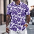 thumbnail image 2 of Mens T-shirts European Beach Men Trendy Comfortable Loose Sports Foreign Trade Business Casual Collar Button Open Shirt Short Sleeve Shirt Summer T Stretch Workout All Long Sleeve Mens Purple L, 2 of 4