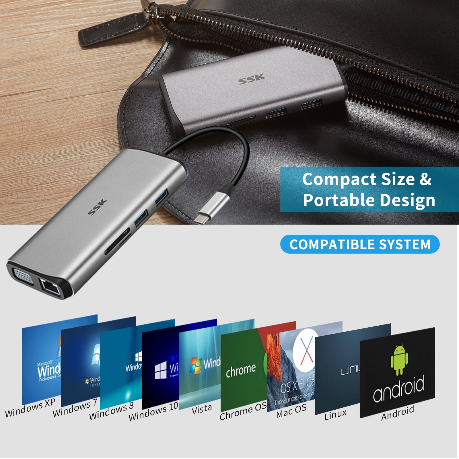 SSK USB-C Triple Display Laptop Docking Station