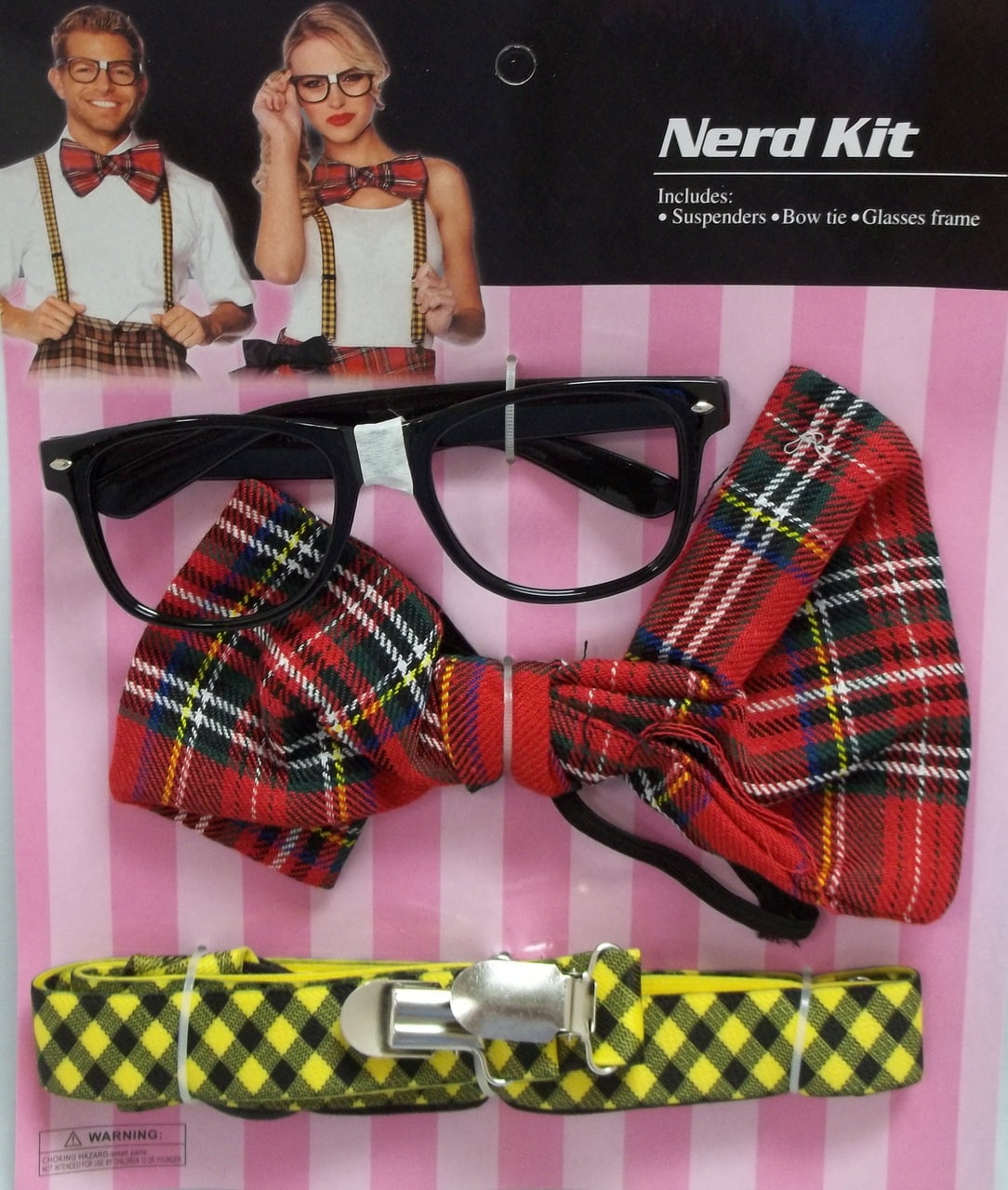 Geek Nerd Tie Fancy Dress Costume Braces Glasses Yellow Slim Neck Tie 