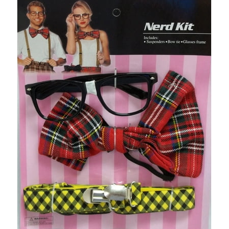 Nerd Glasses Bow Tie Suspenders Set Halloween Costume Instant Kit