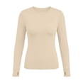 thumbnail image 6 of Solid Color Shirts For Women Women's Long-Sleeve Crew Neck Base Layer Top With Thumbholes Stretchy Fabric Khaki XL, 6 of 9