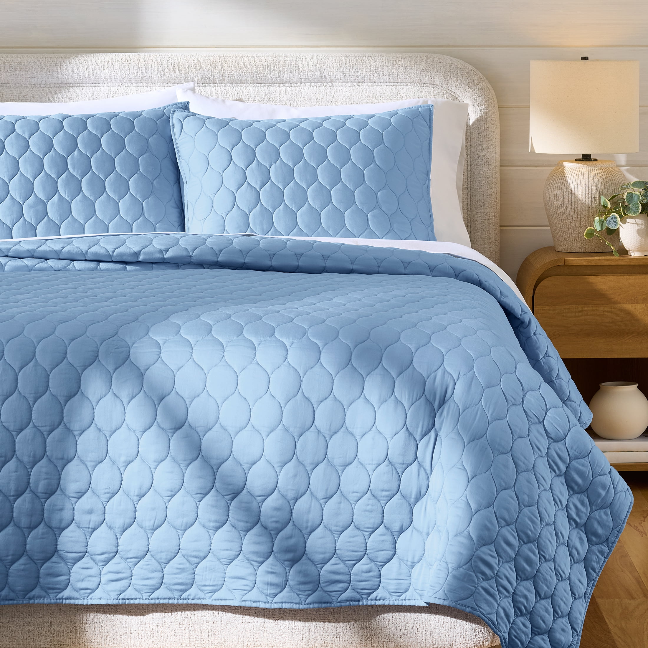 Better Homes & Gardens Tencel Quilted Pillow Shams, Standard, Light Blue, 2 Pack