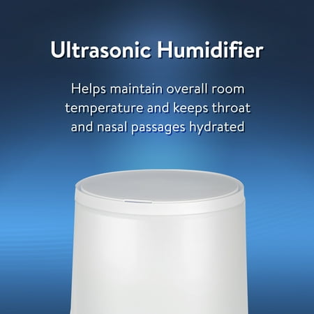 Equate Ultrasonic Humidifier, Diffuser, Cool Mist, Visible Mist, Filter-Free, 0.5 Gallon, White and Wooden