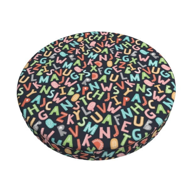 Disketp Alphabet Funda Redonda para Taburete, Funda de Cojín para Silla de Bar Suave y Elástica-13 inch
