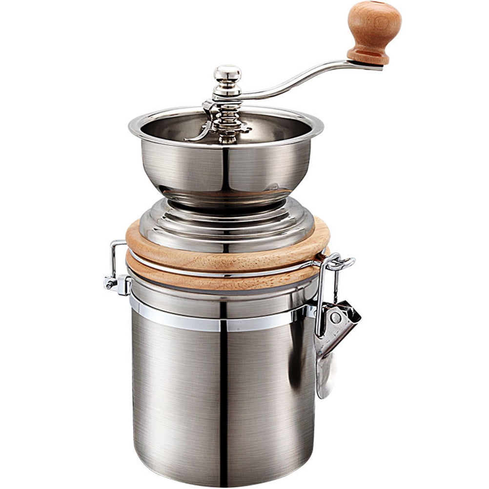 WHAMVOX Stainless Steel Manual Coffee Bean Grinder with Conical Burrs for Kitchen Use Silver 7.5in