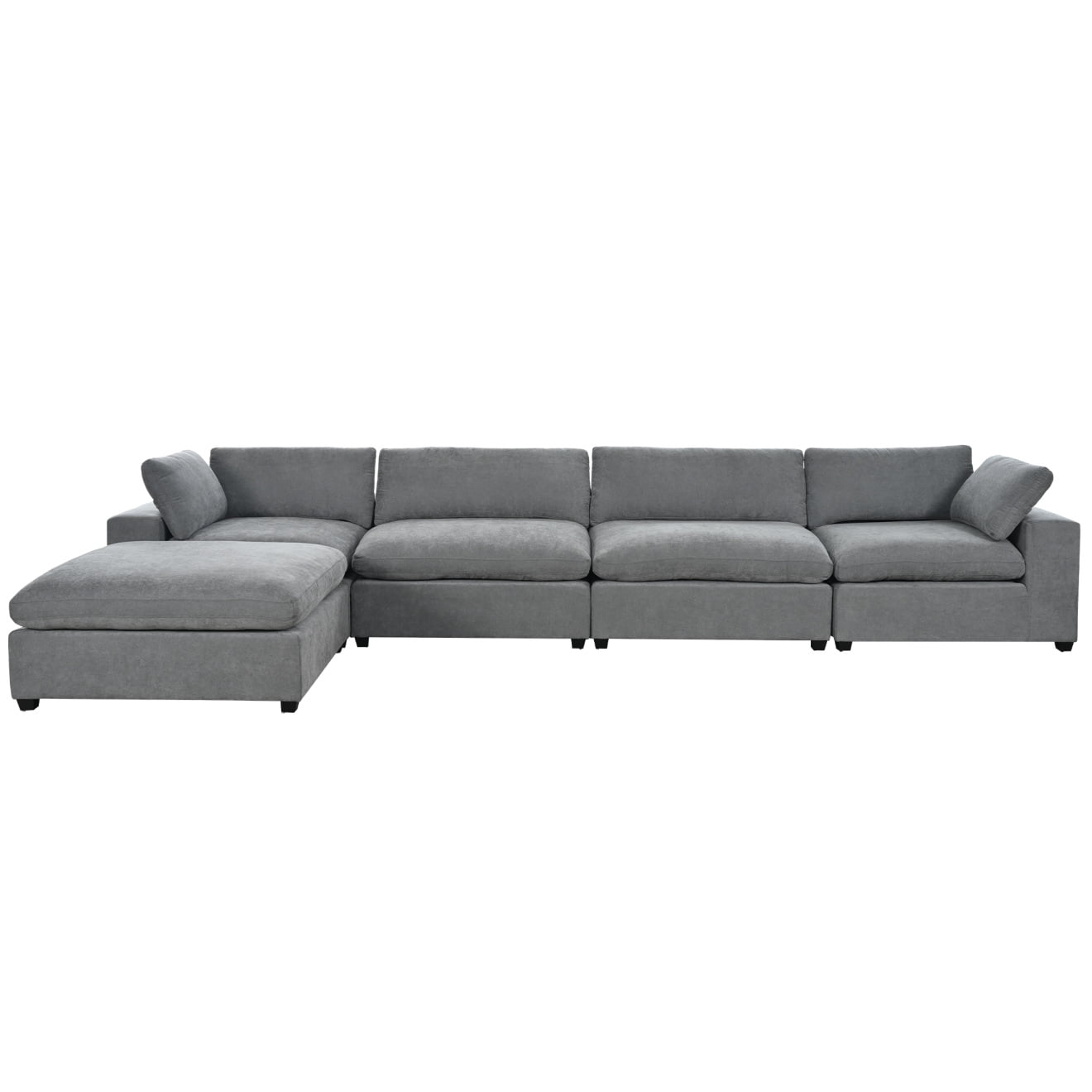 176.4" Modular Sectional Sofa with Movable Ottoman, Oversized Cloud Down Filled L-Shaped Sofa Couch, Minimalist Wide Deep Seat Convertible Couch, 5-Seater Sectional Couch for Living Room, Gray