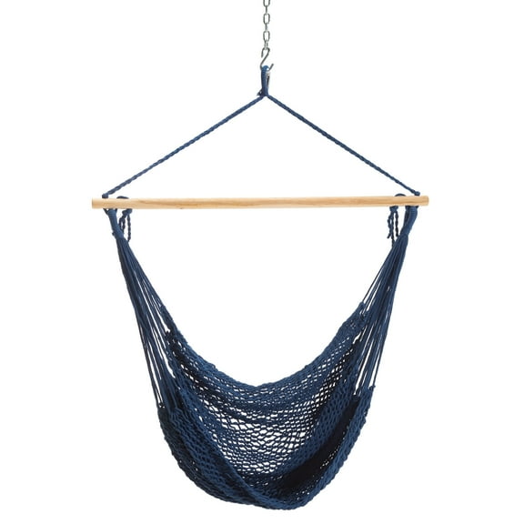 Castaway Living Deluxe Hammock Chair with Navy Polyester Rope, Hardwood Spreader Bar