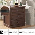 thumbnail image 7 of PLAMLE End Table for Living Room with 3 Drawers Storage Retro End Table Table with Charging Station Wooden Nightstand side End Table for Bedroom, 7 of 7