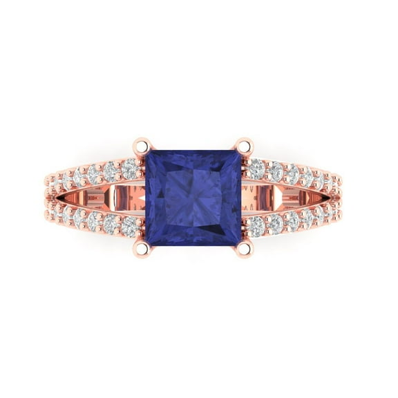 Solitaire with Accents Engagement Ring for Women - 2.48ct Simulated Tanzanite in 14K Rose Gold Promise Ring