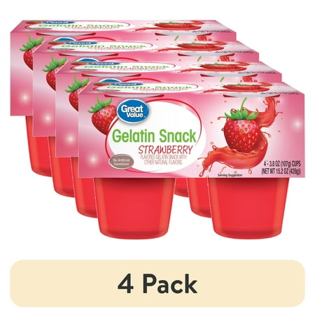 (4 pack) Great Value Gelatin Snack Strawberry, 4pack / 3.8oz