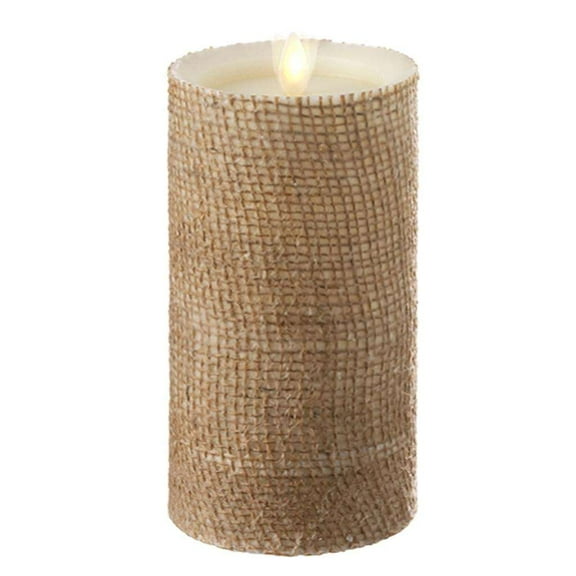 Liown 17965 - 7" Burlap Wax LED Pillar Candle with Timer