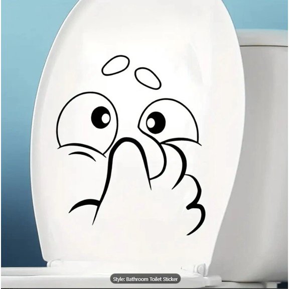 1 pc Fun Detachable PVC Toilet Stickers - Cartoon Face & "Shhh" Gesture Design