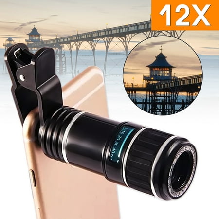 Universal 12X Zoom Clip On Mobile Phone & Tablet Optical Camera Lens Telephoto Telescope for iPad for (Best Clip On Telephoto Lens For Iphone)