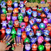 NPET 50pcs Christmas Light Up Led Rings, Christmas Party Favors For Kids Class Stocking Stuffers Rings Toys Flashing Rings Glow In The Dark Christmas Toy For Boys Girls Gifts Ring Christmas Party Favo