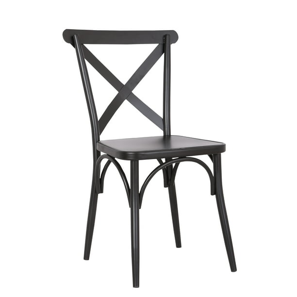 Rustic Cross Back Metal Modern Farmhouse Dining Chair, Matte Black