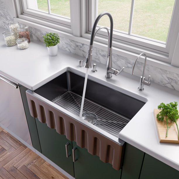 Alfi Brand Ab3318hs Bg Black Gloss 33 X 18 Reversible Fluted Smooth Fireclay Farm Sink Com Alfi Brand Ab3318hs Bg Black Gloss 33, Are Farm Sinks Still Popular