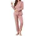 thumbnail image 2 of INSPIRE CHIC Womens Lounge Set Cotton Button Up Cute Pattern Print Long Sleeve Notched Collar Pants Set with Pockets Pajama Set M Heart, 2 of 6