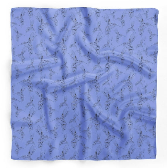 Bimba Blue King Fisher Bird Printed Pure Silk Scarf For Hair Neck Head Bandanas For Women 40 x 80 Inches